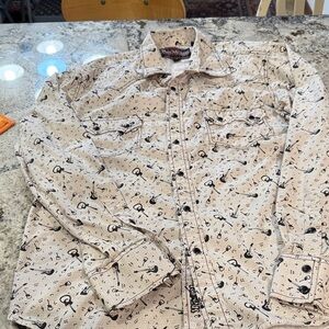 Men's Casual Button Down Shirt - Cream with Black Pattern